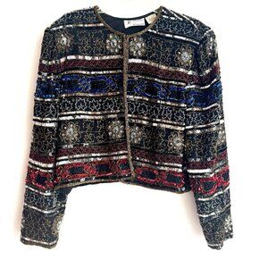 Breamar Beaded Colourful Silk Cropped Jacket L